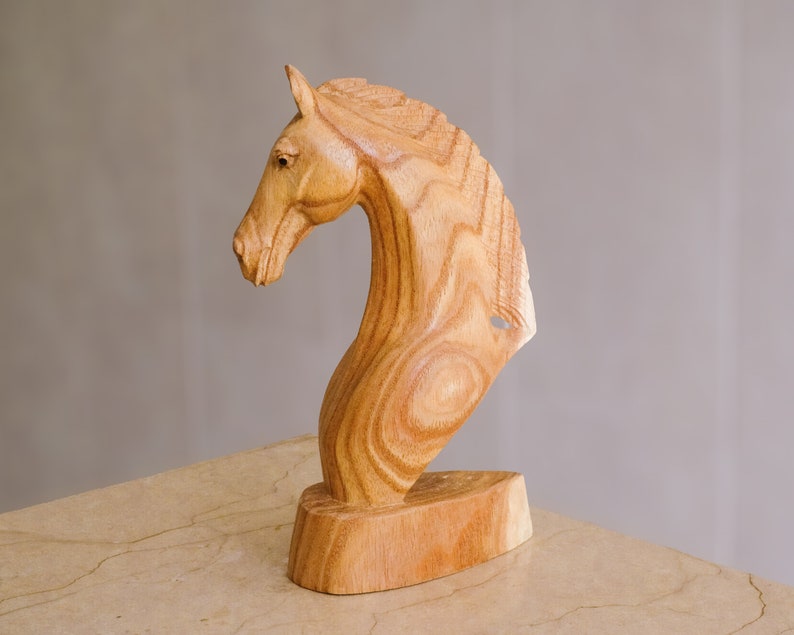 Wooden Horse Head Sculpture, Wood Carving, Hand Carved Statue, Animal Lover, Figurine, Unique Decor, Boyfriend Gifts, Gift for Father image 3