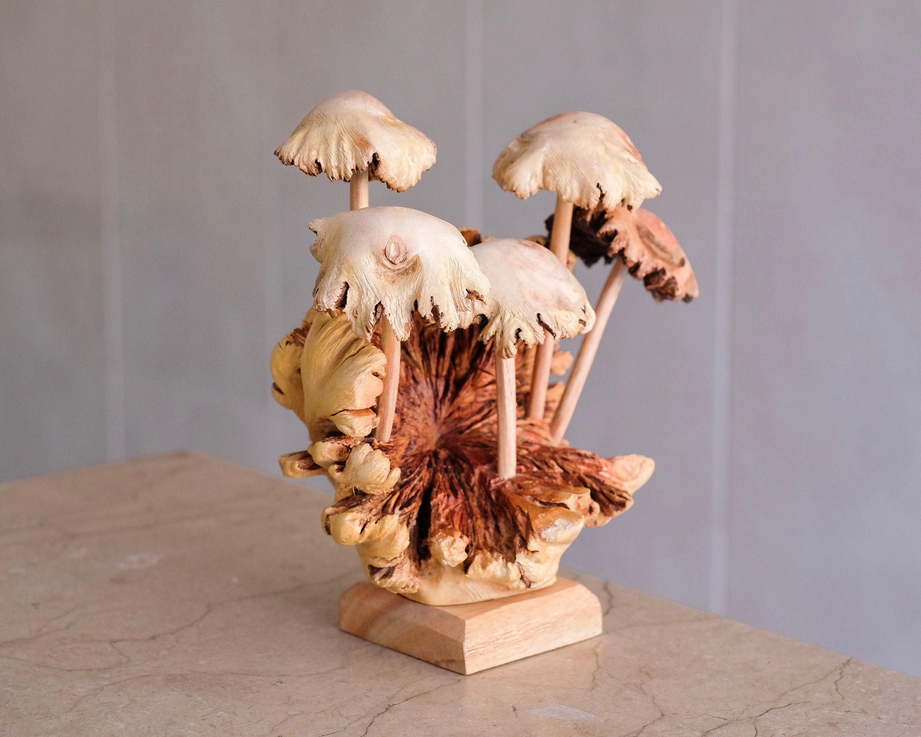 Sculpture de champignon en bois, cadeau gravé, art, statue