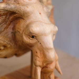 Elephant Head Statue, Wood Carving, Gift for Dad