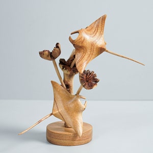 Wooden Manta Ray Couple Sculpture, Handmade, Fish, Marine Life, Office Decor, Rustic Decor, Personalized, Wedding Gift, Christmas Decoration