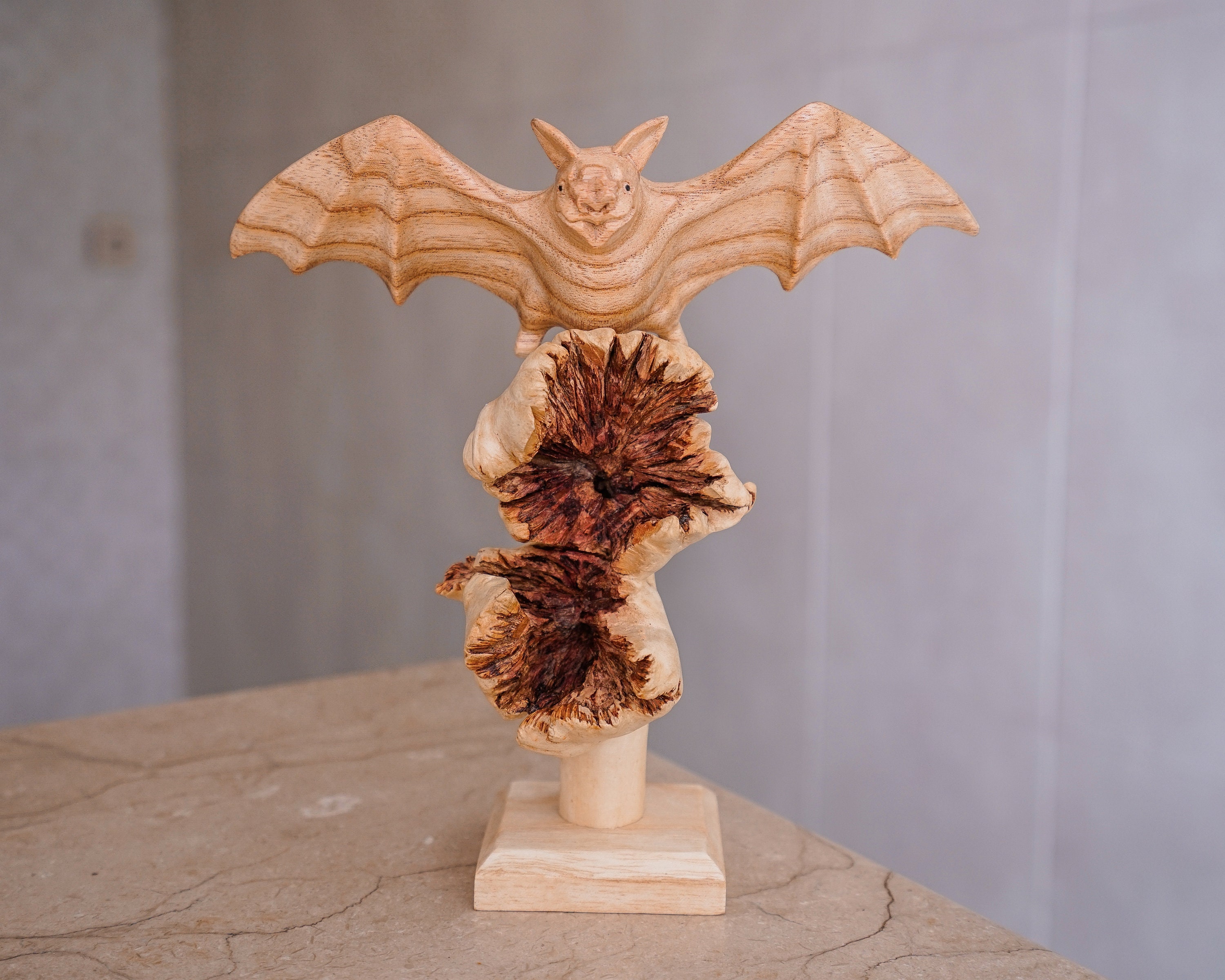 Wooden Bat Sculpture, Wood Carving, Unique Statue, Bat Lover  display picture 1