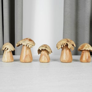 Set of 5 Miniature Mushrooms, Table Decor, Wooden Sculpture, Figurine, Fireplace Decoration, Garden, Holiday decor, Family Gift, Birthday
