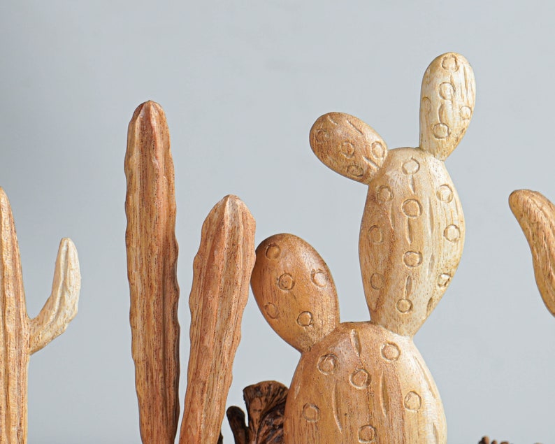 Wooden Cactus Sculpture, 13.5 Length Statue, Succulent Plant, Botanical, Desert Flower, Gift for Mother, Birthday Gift, Gift for Partner image 5