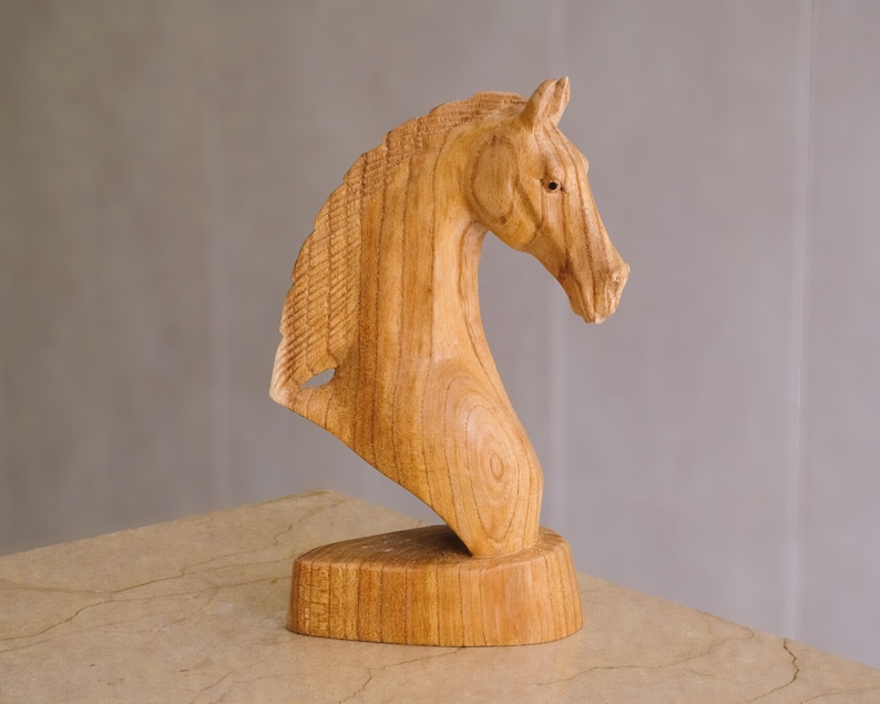 Wooden Horse Head Sculpture, Wood Carving, Hand Carved Statue, Animal Lover, Figurine, Unique Decor, Boyfriend Gifts, Gift for Father image 1