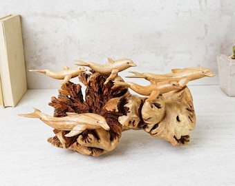 Dolphin Sculpture, Family Sea Life, Exotic Statue, Wooden Figurine, Nature Art, Mammal Wood Carving, Table Decor, Gift for Him, Family Gift
