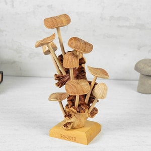 Vertical Mushrooms, Wooden Sculpture, Art, Personalized Statue, Hand Carved Statue, Miniature, Wood Carving, Office Decor, Gift for Wife