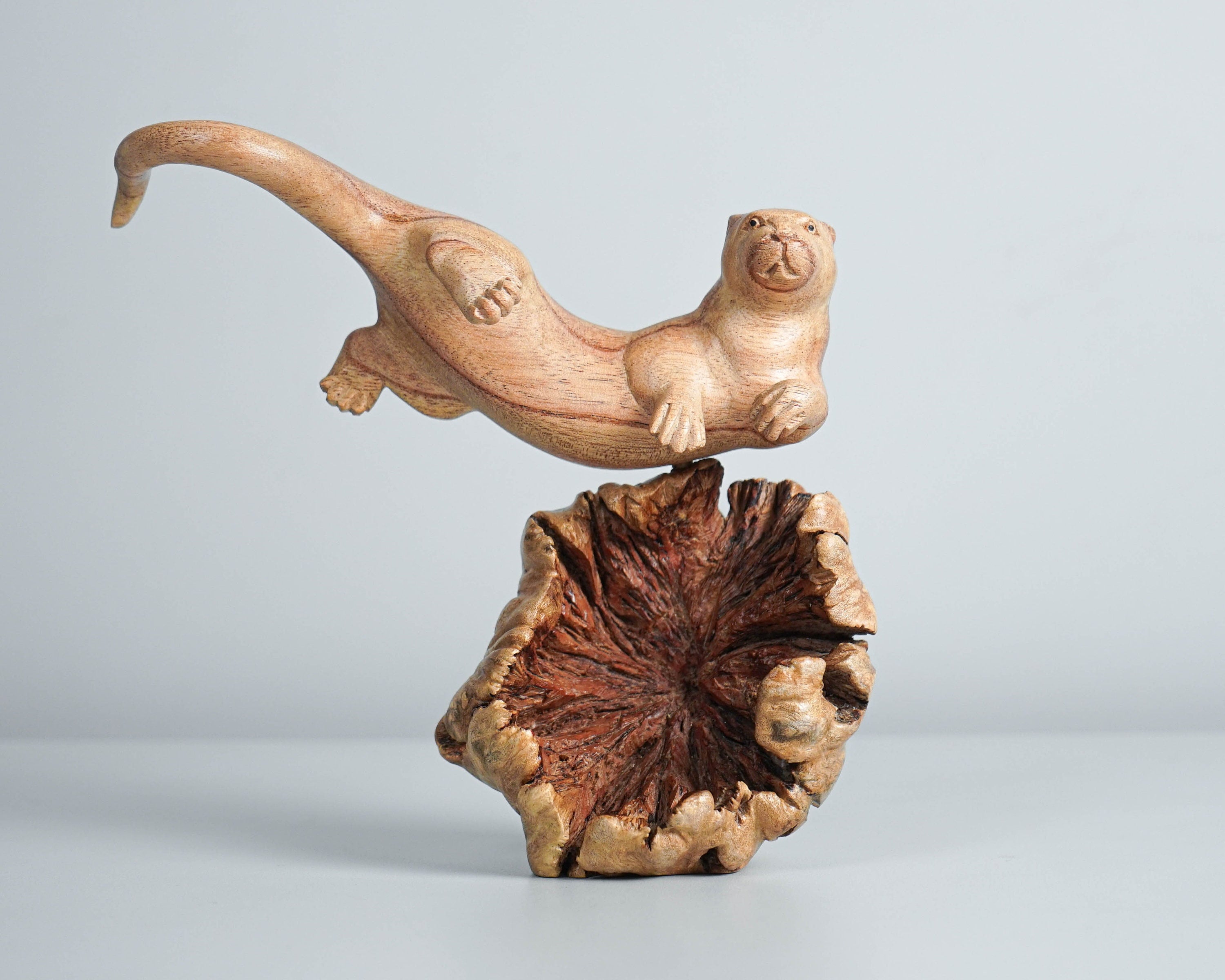 Swimming Otter Sculpture, Wooden Cute Animal, Natural, Wildlife, Wood Carving, Unique, Safari Decor, Room Decoration, Christmas Gift