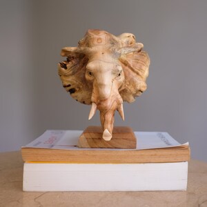 Elephant Head Statue, Wood Carving, Gift for Dad