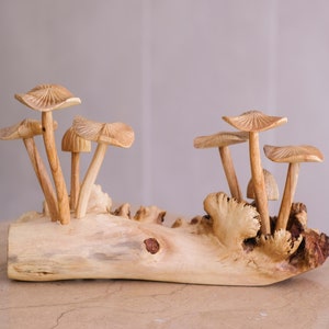 Wooden Mushroom Sculpture, Forest Statue, Nature, Wood Carving, Unique Figurine, Home Decor, Handmade Art, Birthday Gift, Gifts for Her, Mom image 6