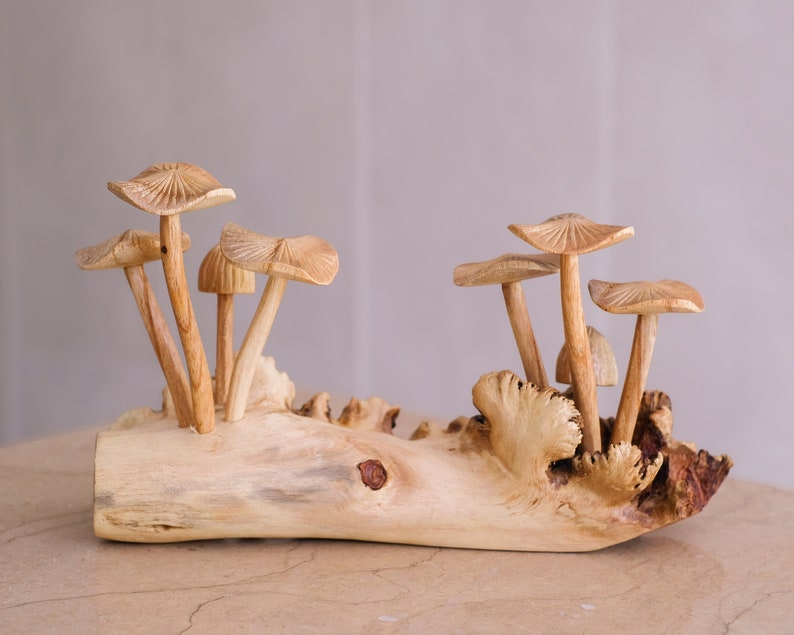 Wooden Mushroom Sculpture, Forest Statue, Nature, Wood Carving, Unique Figurine, Home Decor, Handmade Art, Birthday Gift, Gifts for Her, Mom image 6