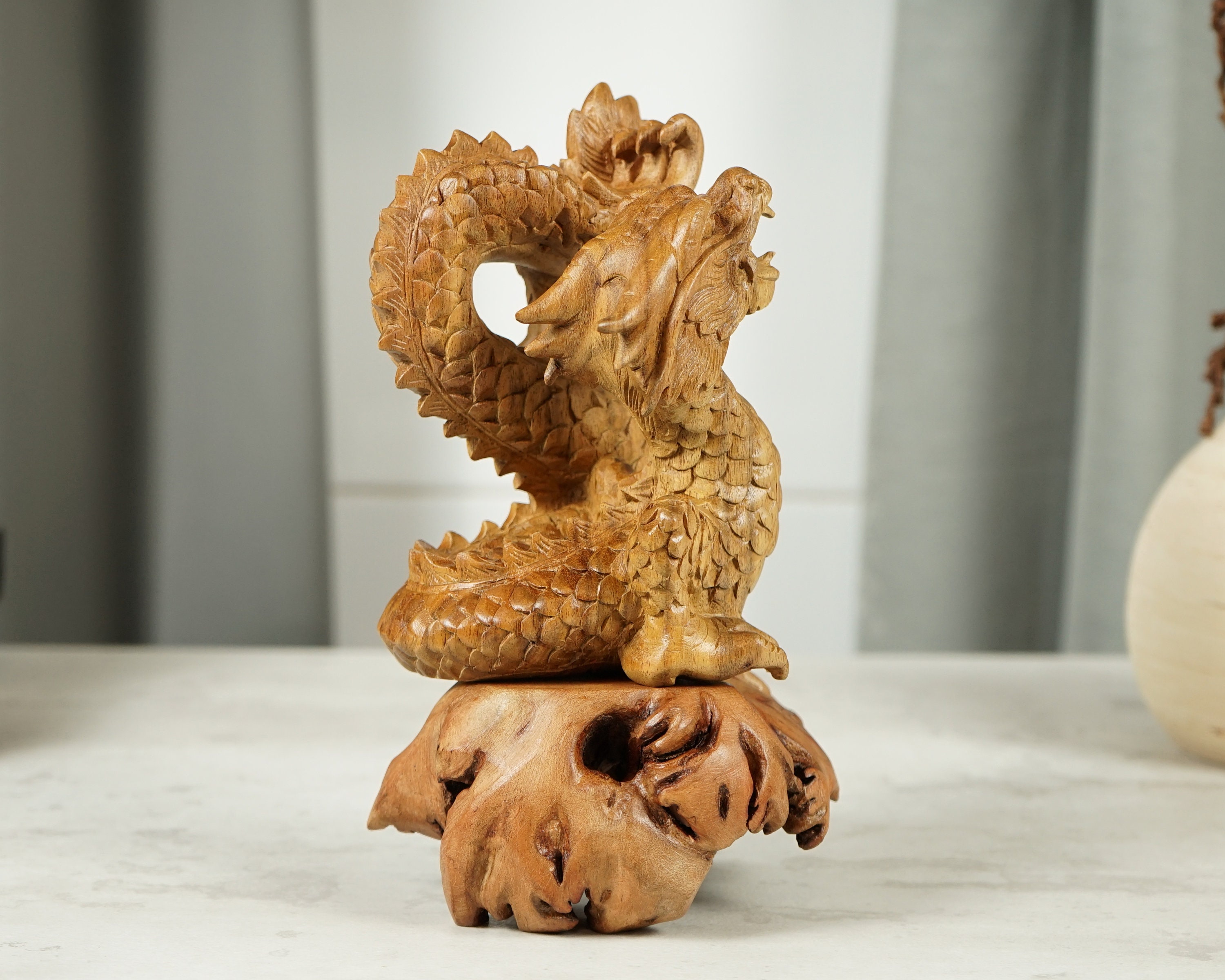 Wooden Dragon Statue, Unique Sculpture, Chinese Dragon, Mystical