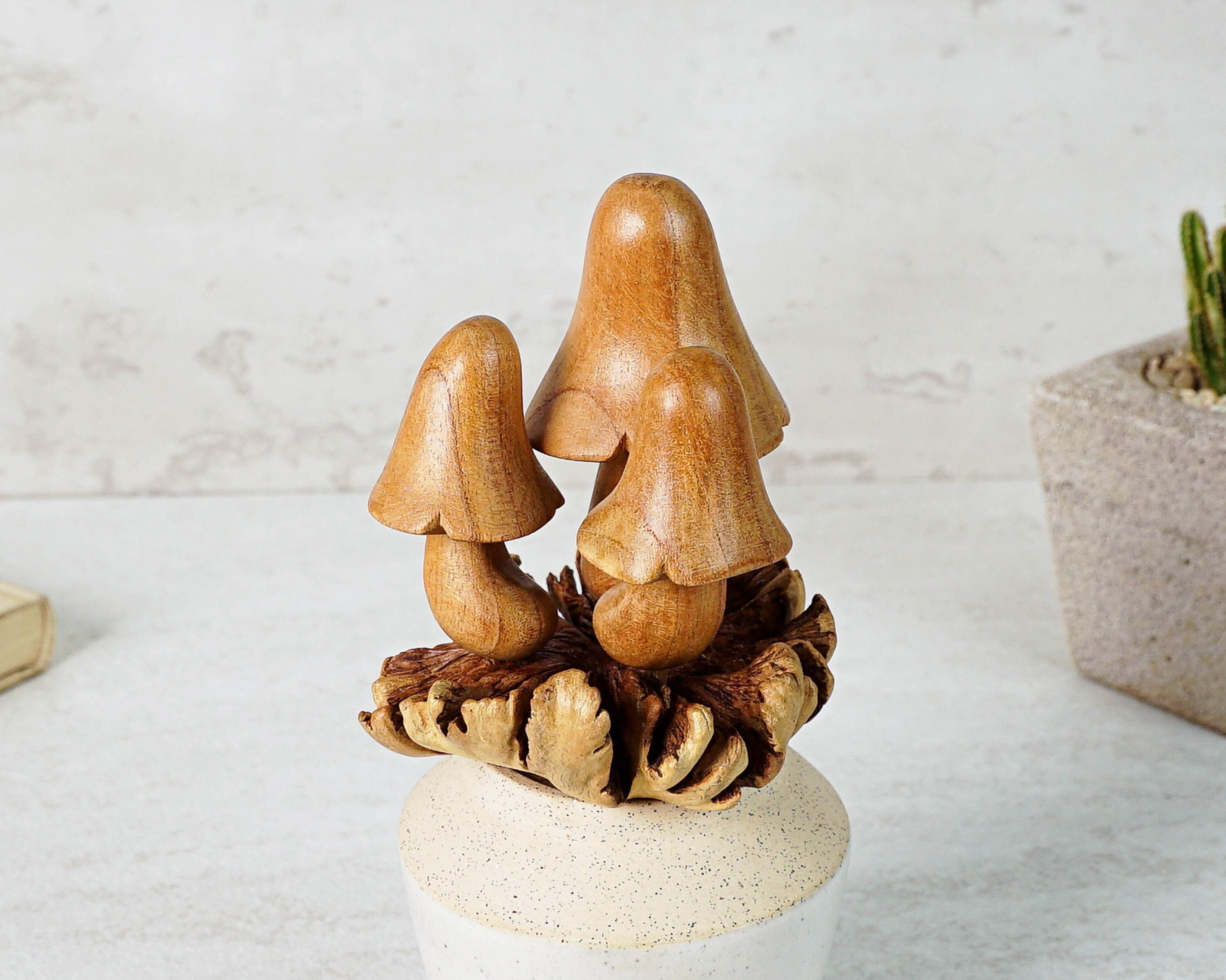Wooden Mushroom Sculpture, Natural Piece, Handicraft, Rustic Statue, Wood Carving, Handmade Decor, Fungi Lover, Modern Decor, Birthday Gift
