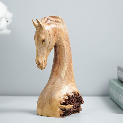 Wooden Horse Head Sculpture Wood Carving Hand Carved Statue Etsy