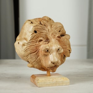 Wooden lion Head Sculpture, Personalized Gift, African Animal, Handmade Statue, Safari, Wood Carving, Holiday Gifts, Gift for Father