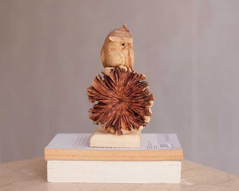 Owl on Tree Wooden Figurine, Sculpture, Decorative, Handmade Bird Statue, Wisdom, Office Decor, Unique Ornament, Tropical, Gift for Parent image 6