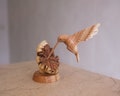 Wooden Hummingbird Feeding on a Flower, Handmade Sculpture, Wood Carving Figure, Bird Statue, Art, Colibri, Handmade Decor, Father Day