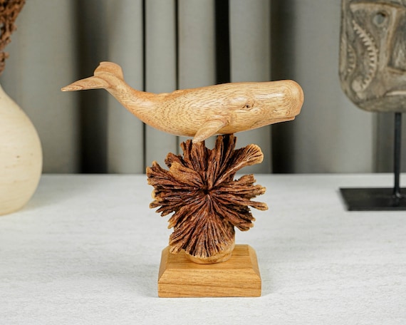 木製のマッコウクジラの像、パーソナライズされた置物、彫刻、動物の