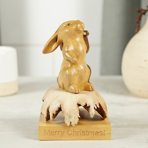Wooden Rabbit Sculpture, Animal Figurine, Unique Statue, Wild, Animal Wood Carving, Burl Wood, Room Decor, Patio Décor, Birthday Gifts