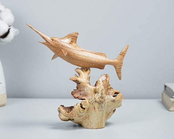 Buy Wooden Marlin Sculpture, Swimming, Fish Statue, Art, Wood Carving,  Ocean, Figurine, Unique Decor, Nautical, Gift for Wife, Gift for Dad Online  in India 