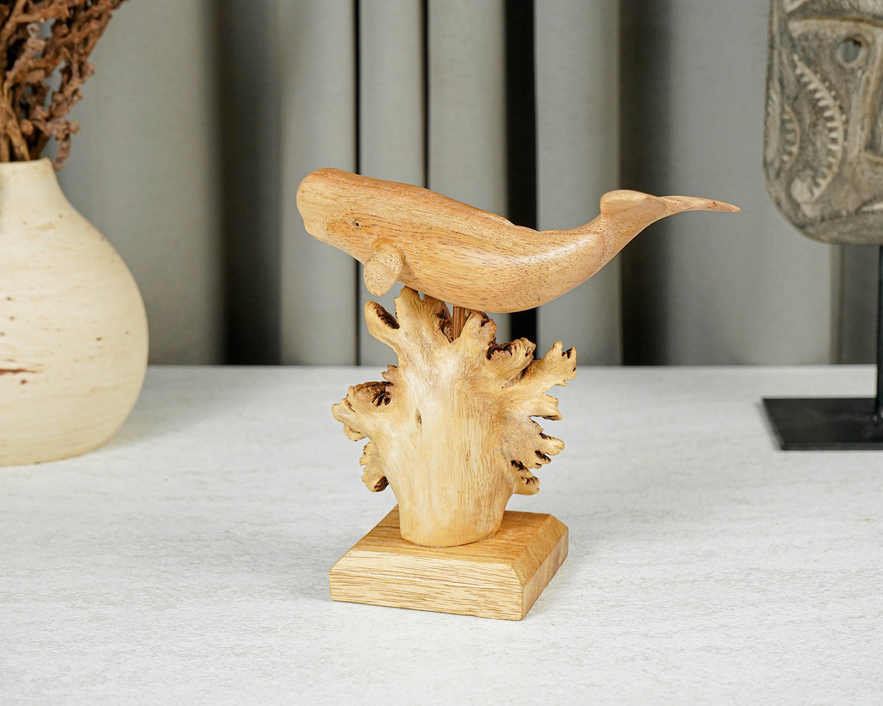 木製のマッコウクジラの像、パーソナライズされた置物、彫刻、動物の