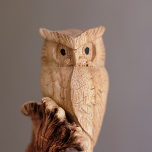 Owl on Tree Wooden Figurine, Sculpture, Decorative, Handmade Bird Statue, Wisdom, Office Decor, Unique Ornament, Tropical, Gift for Parent image 5