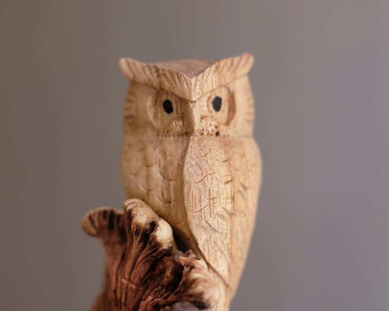 Owl on Tree Wooden Figurine, Sculpture, Decorative, Handmade Bird Statue, Wisdom, Office Decor, Unique Ornament, Tropical, Gift for Parent image 5