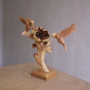 Wooden Hummingbird Couple Sculpture, Wood Carving, Bird Statue, Handmade Decor, Rustic, Housewarming, Wedding Gift, Personalized, Birthday image 6