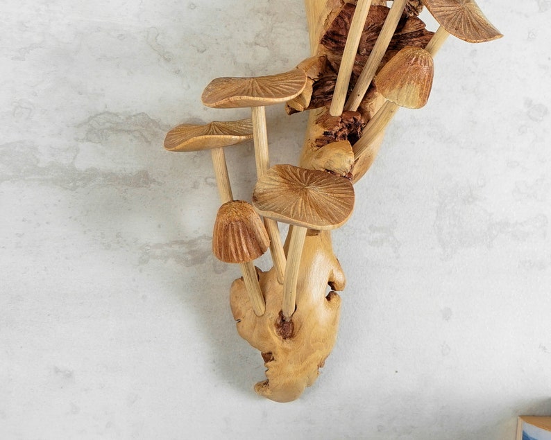 Wall Hanging Mushrooms, Statue, Wall Art, Figurine, Wood Carving, Sculpture, Handmade Decor, Ornament, Unique, Exotic, Mothers Day Gifts image 8