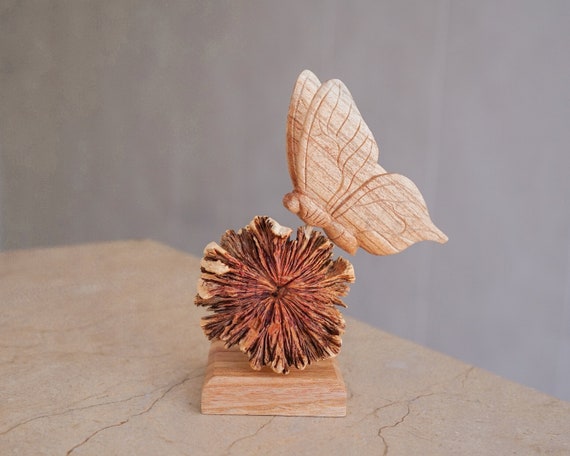 Wooden Butterfly Figurine, Handmade Sculpture, Flower, Natural Art, Insect, Animal, Housewarming, Gift for Wife, Room Decor, Grandma Gift