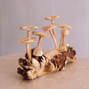 Wooden Mushroom Sculpture, Forest Statue, Nature, Wood Carving, Unique Figurine, Home Decor, Handmade Art, Birthday Gift, Gifts for Her, Mom image 5