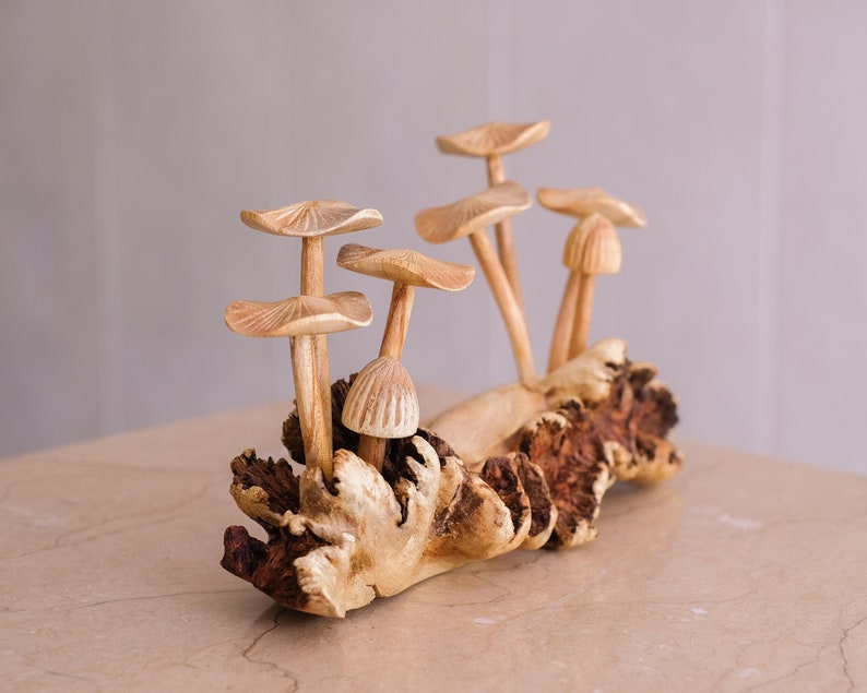 Wooden Mushroom Sculpture, Forest Statue, Nature, Wood Carving, Unique Figurine, Home Decor, Handmade Art, Birthday Gift, Gifts for Her, Mom image 5