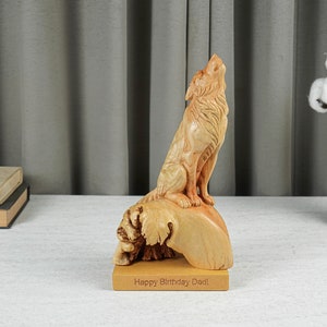 Howling Wolf Wooden Statue, Animal Sculpture, Miniature, Animal Figurine, Tabletop, Living Room Decor, Gift for Boyfriend, Gift for Her