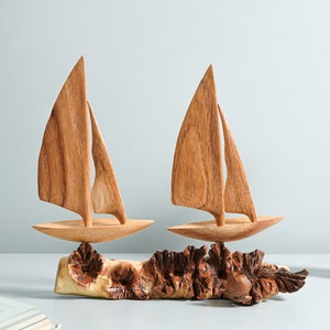 Wooden Duo Sail Ship, Wave, Unique Art, Boat Miniature, Sailboat, Beach, Nautical, Living Room Decor, Gift for Fisherman, Special Gift