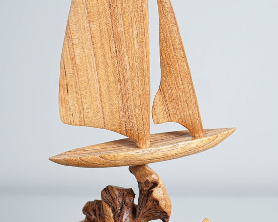 VOSAREA Decorazione Da Tavolo In Legno - Barca A Vela Con Ancora, Stile Marino Per Casa E Ufficio