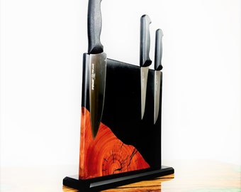 Handmade Wooden Magnetic Knife Rack with Epoxy Resin