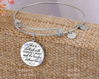 Personalized Proverbs 31 25 Engraved Bracelet, Bible Verse Bracelet