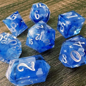 Cloudy Skies Resin Sharp Edge 7 Piece DND Dice Set