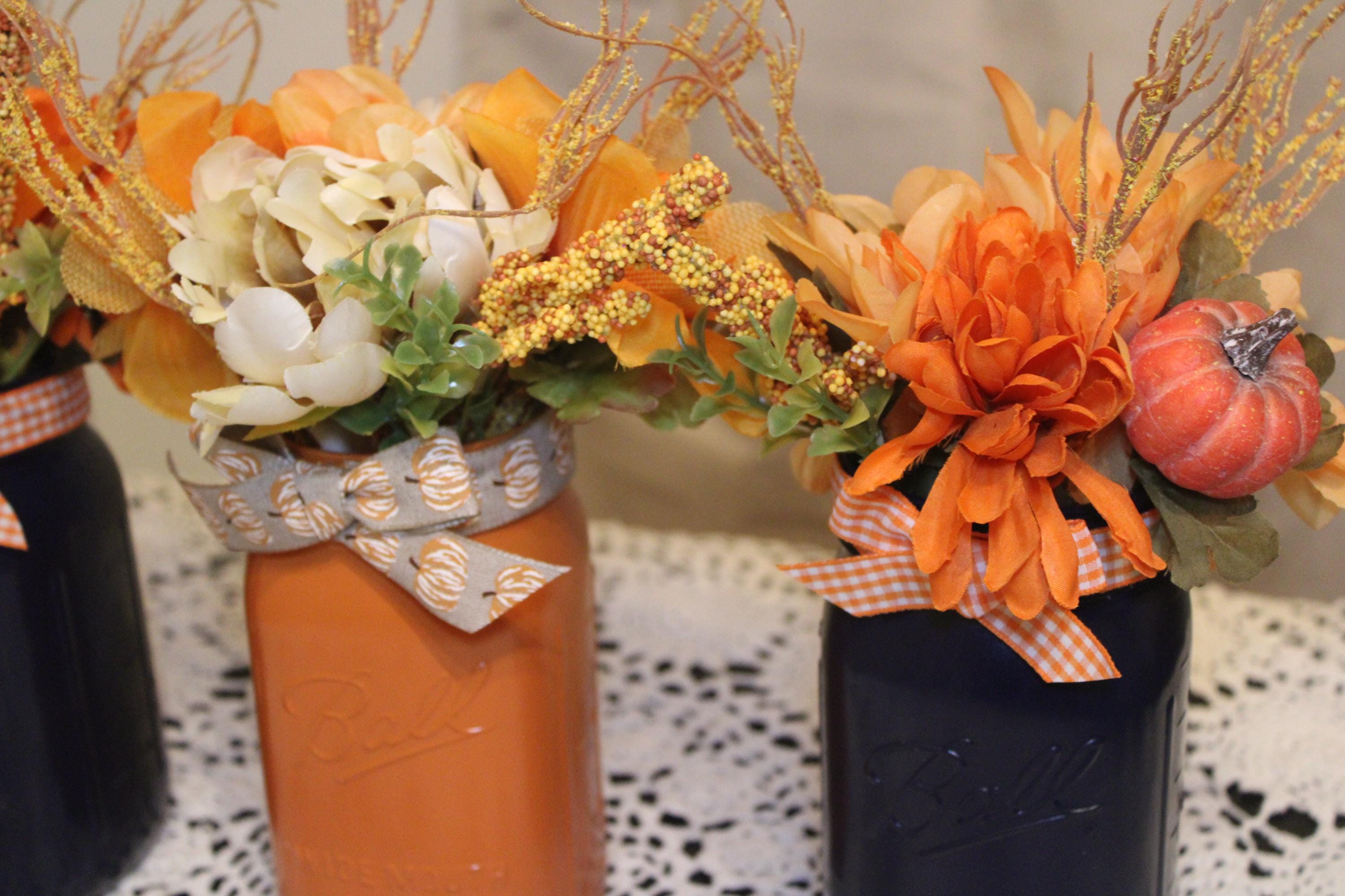 Mason Jar Fall Centerpiece, Hello Fall Table Decor, Thanksgiving Table