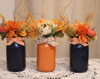 Mason Jar Fall Centerpiece, Hello Fall Table Decor, Thanksgiving Table Decor, Fall Farmhouse Decor, Mason Jar Fall Farmhouse Centerpiece