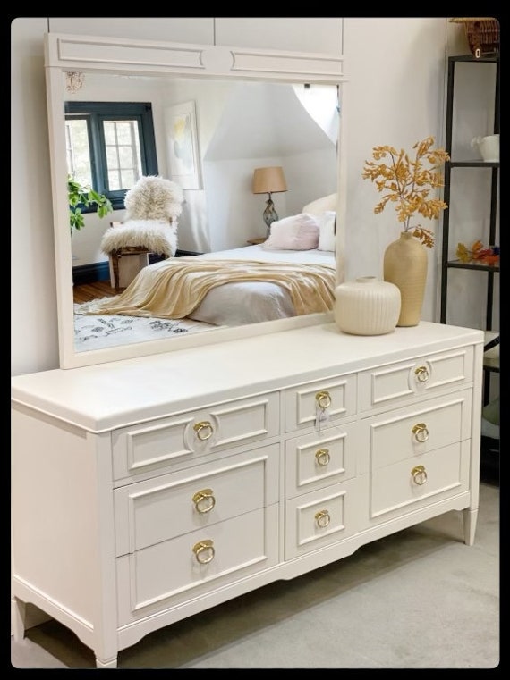 white dresser long FUFU&GAGA High Gloss White Wood 8-Drawer Chest of Drawers Storage Organizer With LED Lights (63 in. W x 30.9 in. H x 15.7 in. D) KF020326-01