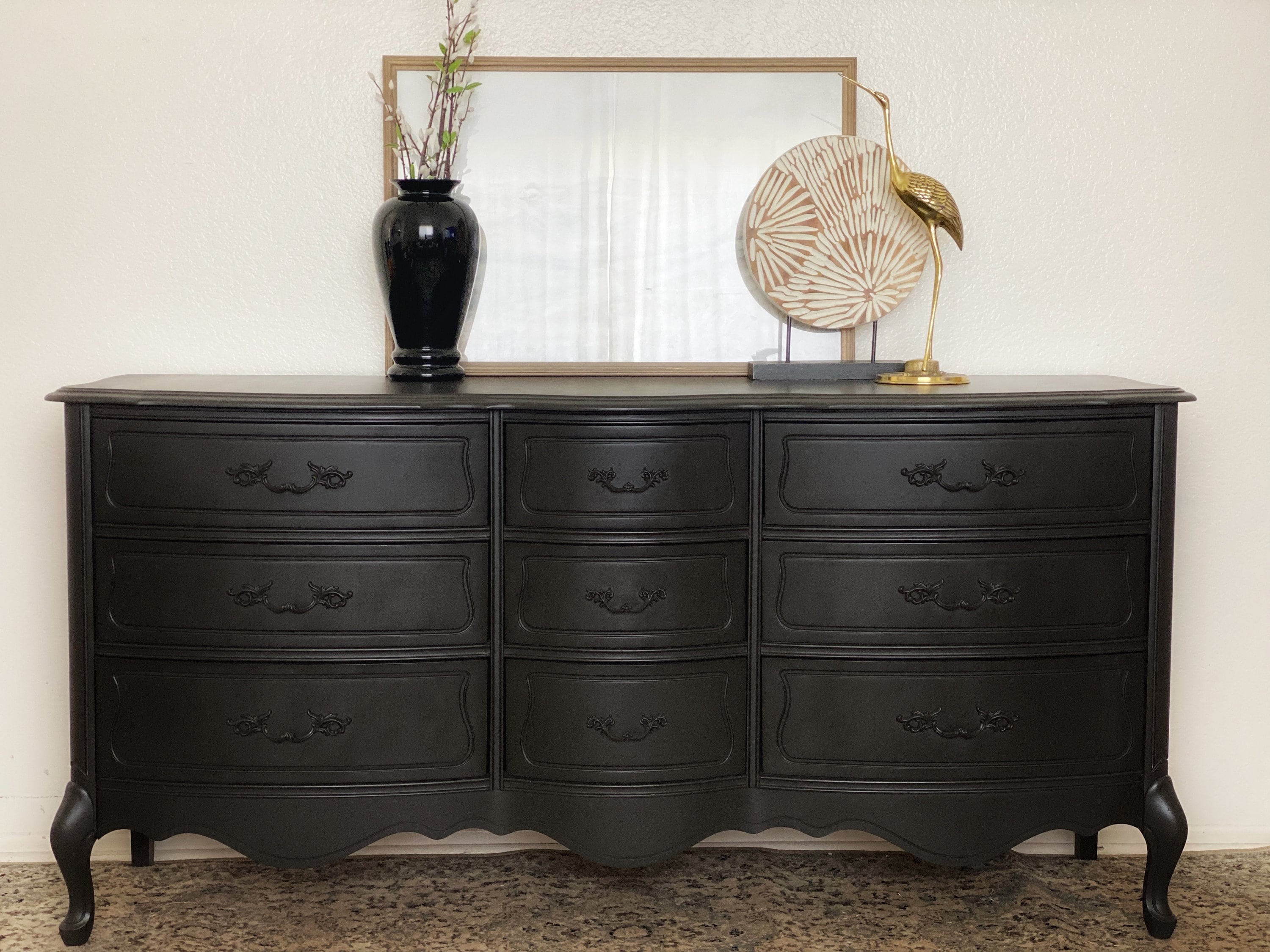 Sold Sold FREE SHIPPING French Dresser Painted Black Vintage 9 Drawer ...