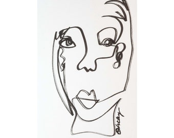 Original line drawing / A3 / portrait / 'disapproving woman'