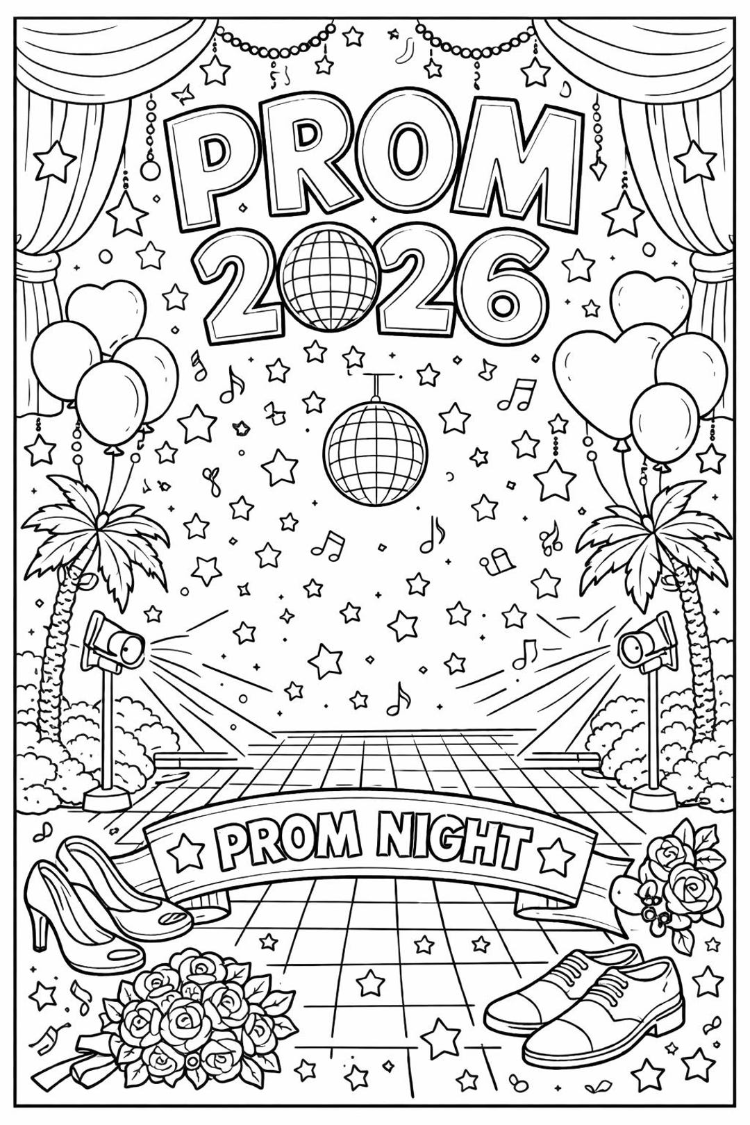 Prom Color Sheets Prom Coloring Page - Etsy