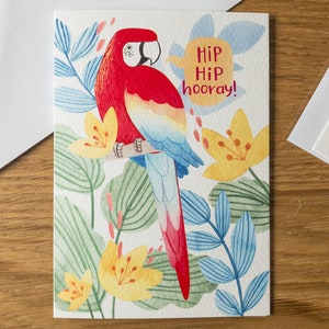 Parrot Birthday Card / Tropical Bird Card / Nature Illustrated Card / Macaw Birthday Card