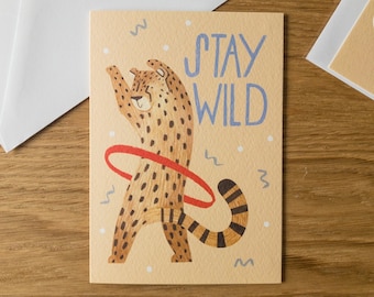 Gepard Geburtstagskarte / Illustrierte Tier Geburtstagskarte / Hula Hoop / Lustige Geburtstagskarte Gepard