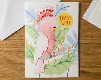 Cockatoo Thank You Card / Parrot Greetings Card / Tropical Bird Illustrated Card / Animal Illustration