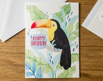 Toucan Birthday Card / Tropical Bird Card / Kids Birthday Card / Nature Illustrated Card