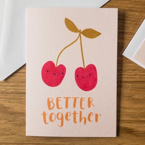 Cherries Love You Card / Cute Girlfriend or Boyfriend Card / Friendship Card / Fruit Illustration Print