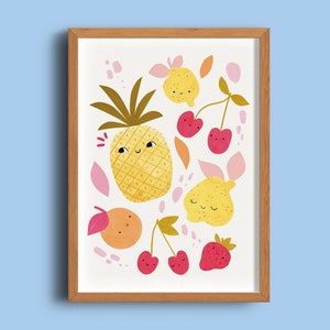 Cute Fruit Print, Nursery Wall Art / Pineapple Print, Lemon Print, Cherry Print / Baby Room Decor image 1