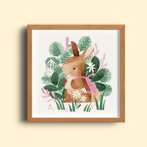 Floral Rabbit Nursery Print / Bunny Nursery Wall Art / Rabbit Illustration Print / Cute Animal Decor / Kids Room Decor